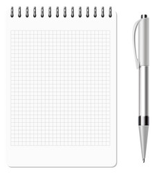 open notepad with square paper and realistic pen vector image