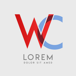 Wc logo letters with blue and red gradation vector