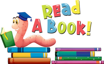 font design for read a book with worm reading vector image