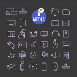 different media icons collection web and mobile vector image