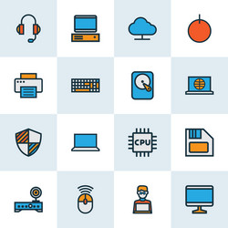 Hardware icons colored line set with computer vector