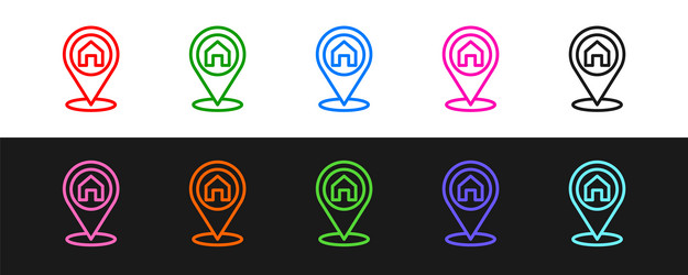 set line map pointer with house icon isolated vector image