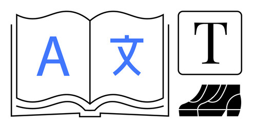 multilingual open book with different texts vector image