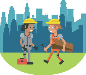 Construction workers geometric cartoons Royalty Free Vector