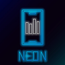 Glowing neon line mobile phone with graph chart vector