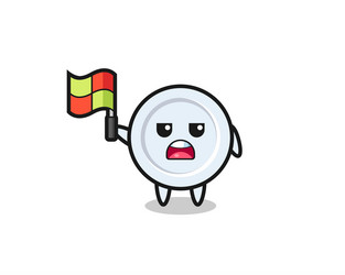 Plate character as line judge putting the flag up vector