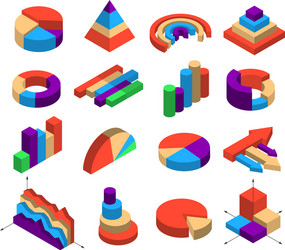 set sixteen isometric diagram elements vector