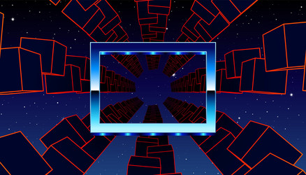 synthwave frame with chrome rectangle and 80s vector image