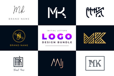 Initial letters mk monogram logo design bundle Vector Image