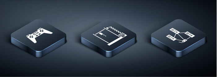set isometric gamepad computer network and 3d vector image