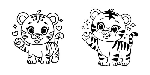 two cute cartoon tiger coloring pages Vector Image