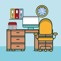 computer calendar clock shelf binders desk vector