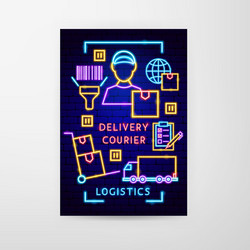 delivery courier neon flyer vector