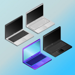 laptops with empty screens in isometry vector