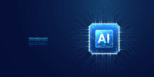 ai chip top view on technology blue background vector image