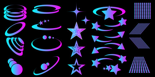 a set of retro y2k elements and abstract forms vector image