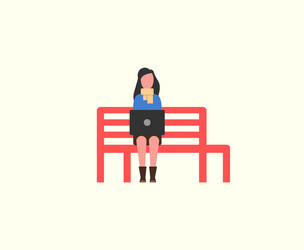 woman working with personal laptop on wooden bench vector