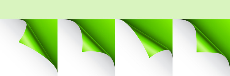 set of green paper curls curled page corner vector image