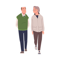 Walking senior man and woman character strolling vector