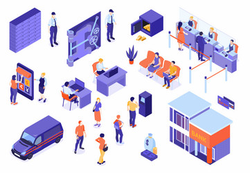 Bank service isometric set vector