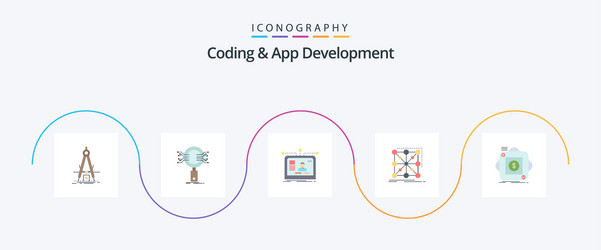 Coding and app development flat 5 icon pack vector