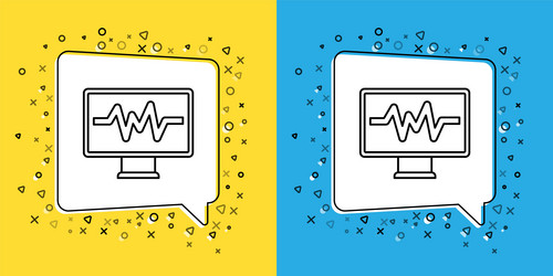 set line computer monitor with cardiogram icon vector image