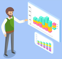 man studies demand indicators on presentation vector