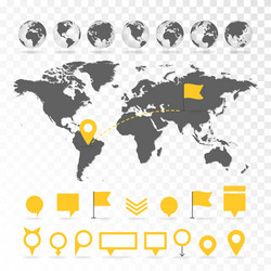 world map 3d with set of infographics elements vector image
