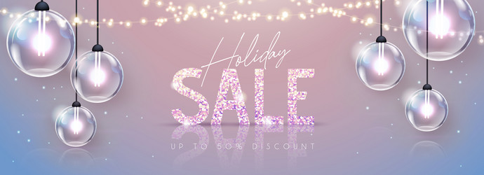 Christmas holiday sale banner with glowing lamps vector