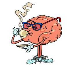 drinking a cup of hot coffee human brain character vector