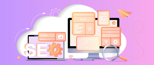 seo search engines optimization landing page web vector image