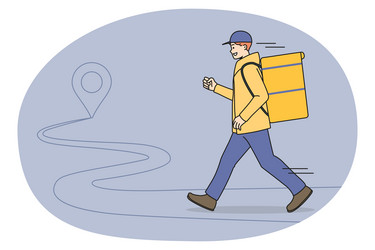 smiling delivery guy with order rush to client vector image