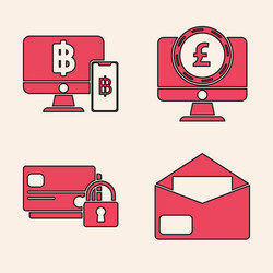 set envelope computer monitor with mobile phone vector image