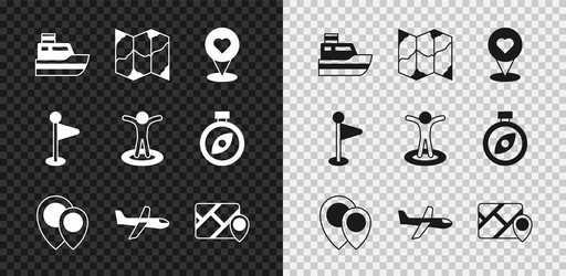 set ship line path folded map location vector image