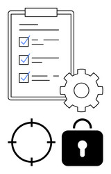checklist on clipboard with gear target and lock vector image