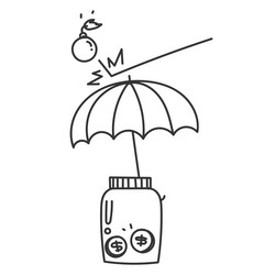 umbrella protect money from the bomb in doodle Vector Image