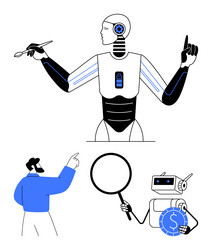 artificial intelligence managing tasks with human vector image