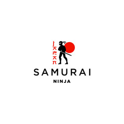 japan ninja standing with sword logo design vector