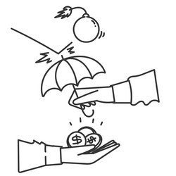 umbrella protect money from the bomb in doodle Vector Image