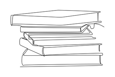 Continuous one line drawing of a stack books vector