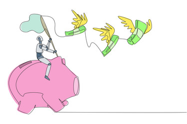 single continuous line drawing a robot riding vector image