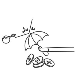umbrella protect money from the bomb in doodle Vector Image