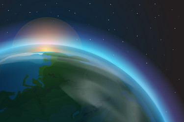 Rising sun over the earth planet space concept Vector Image