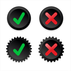 Green check mark icon and red cross simple vector