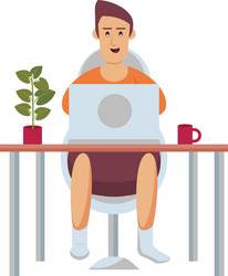 Man using desktop work at home vector