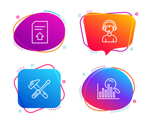 Upload file hammer tool and consultant icons set vector