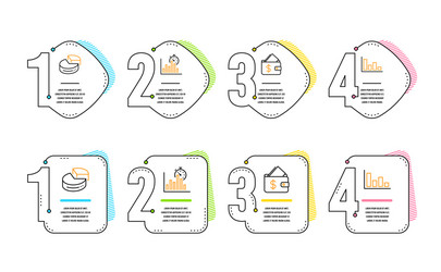 Wallet pie chart and report timer icons set vector