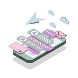 Isometric concept with mobile phone and chat vector