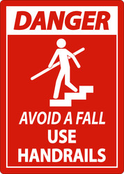 danger avoid a fall use handrails sign vector