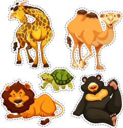 Sticker set with wild animals vector